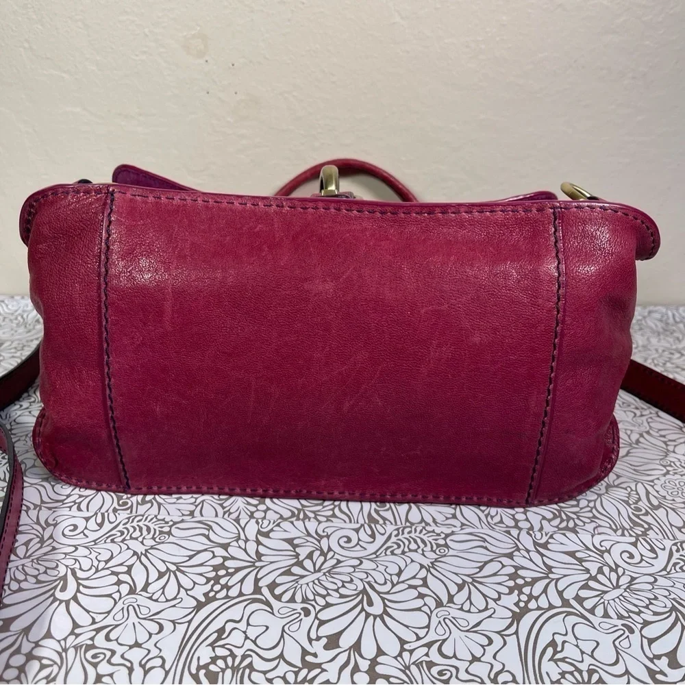 Luana Italy Raspberry Leather Crossbody Bag Suede Flap Gold Hardware